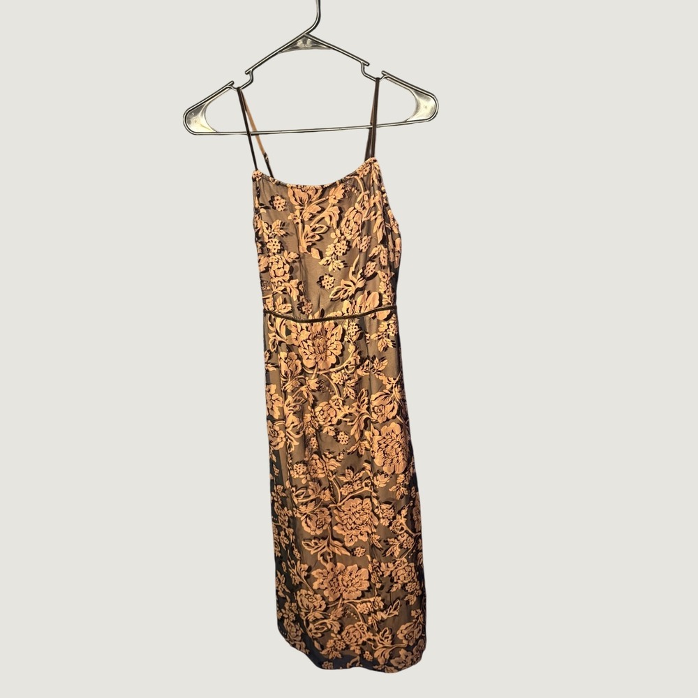 Dress Forum Los Angeles Brown Floral Burnout Velvet Lace Up Midi Dress Small